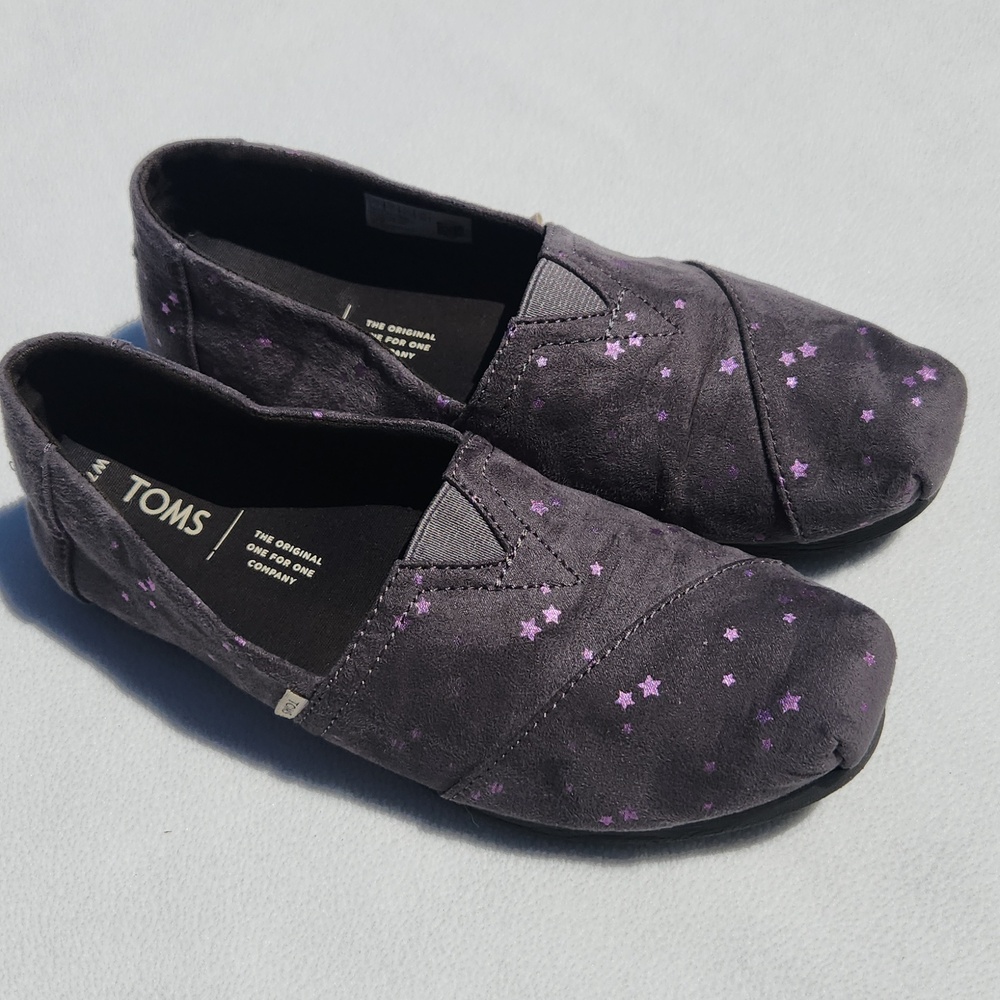 ​TOMS Classic Alpargata Charcoal Grey Purple Metallic Star Slip-Ons - Size 7
